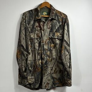 Cabela’s‎ Camouflage Hunting Shirt Mens Size L camo forest trees Deer woods (F9)